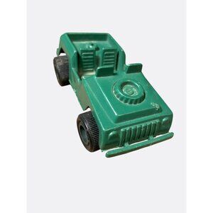 Green Plastic Toy Jeep With Black Wheels Made In Hong Kong Vintage Collectible